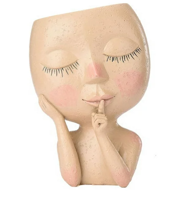 Cute Face Head Unique Planter Succulent Resin Indoor Outdoor Flowerpot Garden Decoration with Drain Holes