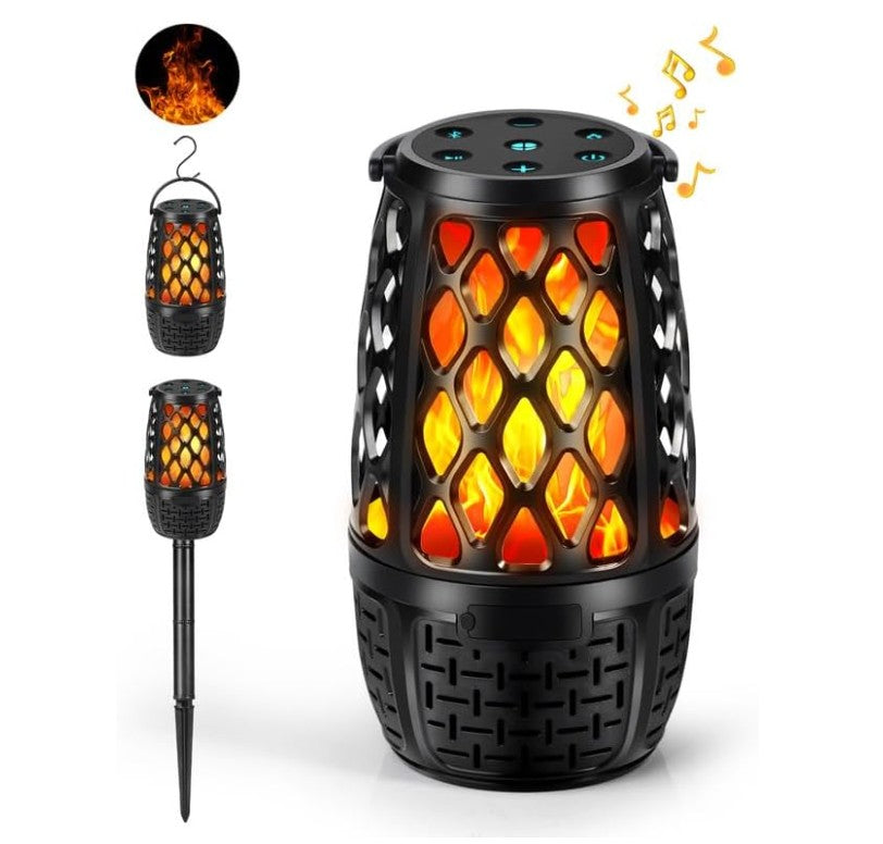 Waterproof Wireless Speaker with Led Torch Light Bluetooth Speaker with Flame for Outdoor Camping Indoor Parties