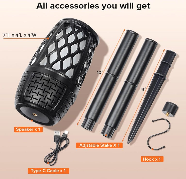 Waterproof Wireless Speaker with Led Torch Light Bluetooth Speaker with Flame for Outdoor Camping Indoor Parties