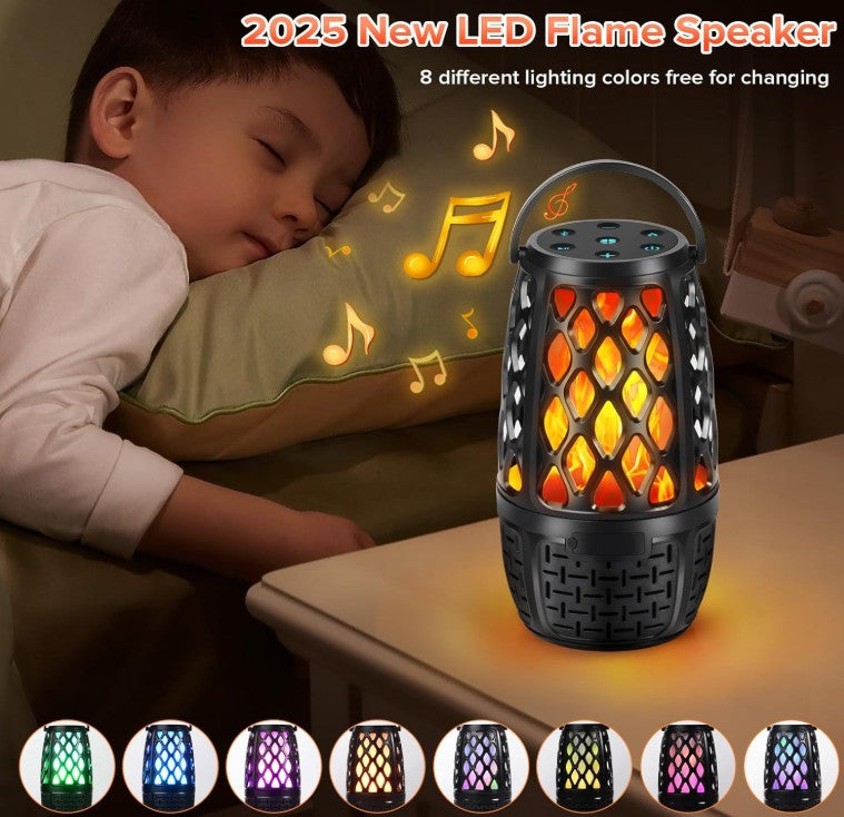 Waterproof Wireless Speaker with Led Torch Light Bluetooth Speaker with Flame for Outdoor Camping Indoor Parties