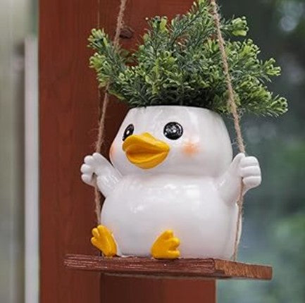 Unique Hanging Indoor Outdoor Resin Swinging Smiley Face Planter Pots Head with Drainage Hole