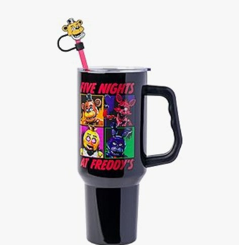 Get Trend Five Nights at Freddy’s 30oz Tumbler with Handle and Straw, Stainless Steel Insulated Water Bottle, BPA-Free, Leak-Proof, Cold for 12h, Hot 5h, Gifts for Men, Teens