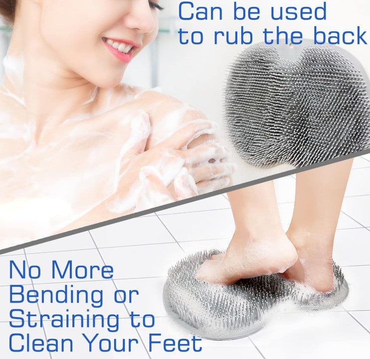 Shower Foot Scrubber Mat Back Washer Back Exfoliating Bath Wash Pad Wall Mounted Slip Suction Cups Foot Scrubber for Use in Shower Cups Foot Back Body Cleaner for Men and Women 2 Pack