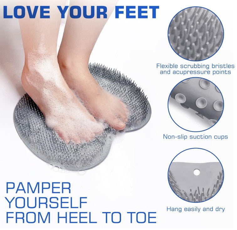 Shower Foot Scrubber Mat Back Washer Back Exfoliating Bath Wash Pad Wall Mounted Slip Suction Cups Foot Scrubber for Use in Shower Cups Foot Back Body Cleaner for Men and Women 2 Pack
