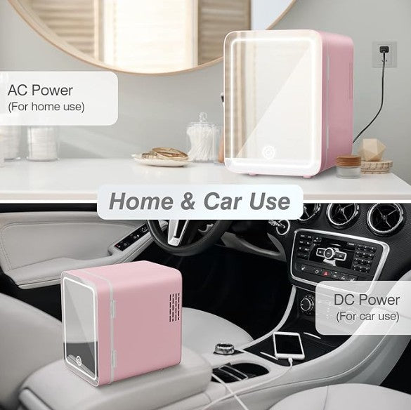 Beauty LED Makeup Skincare Food Snacks Drinks Mirror Mini Portable Fridge for Kitchen Room with Touch-Control Light