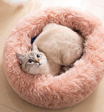 Plush Soft Fur Adorable Washable Durable Fabric Round Calming Pet bed For Cats and Dogs