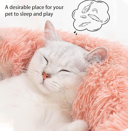 Plush Soft Fur Adorable Washable Durable Fabric Round Calming Pet bed For Cats and Dogs