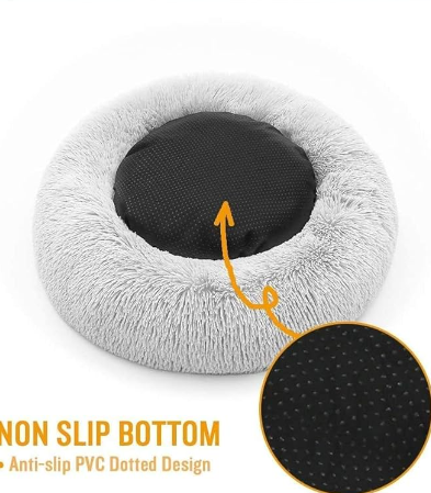 Plush Soft Fur Adorable Washable Durable Fabric Round Calming Pet bed For Cats and Dogs