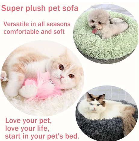 Plush Soft Fur Adorable Washable Durable Fabric Round Calming Pet bed For Cats and Dogs