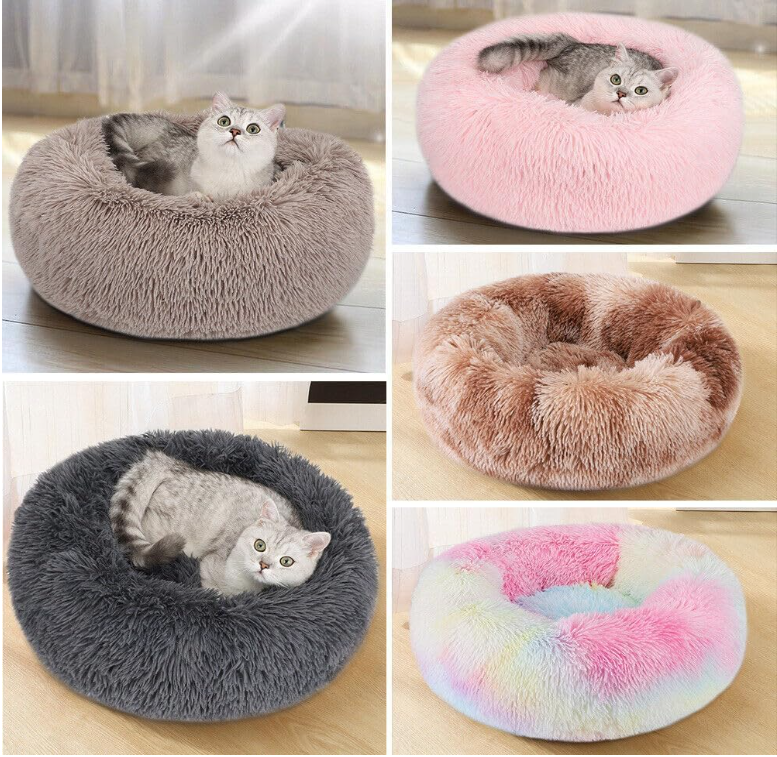Plush Soft Fur Adorable Washable Durable Fabric Round Calming Pet bed For Cats and Dogs
