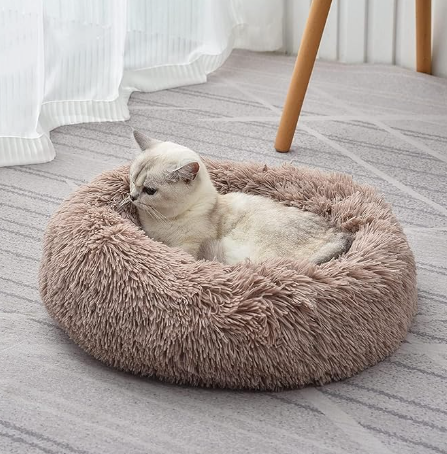 Plush Soft Fur Adorable Washable Durable Fabric Round Calming Pet bed For Cats and Dogs