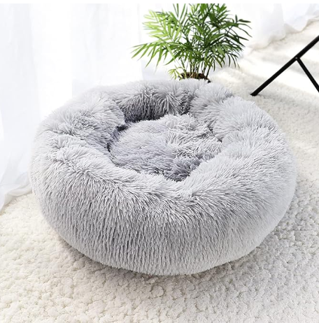 Plush Soft Fur Adorable Washable Durable Fabric Round Calming Pet bed For Cats and Dogs