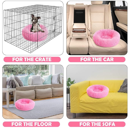 Plush Soft Fur Adorable Washable Durable Fabric Round Calming Pet bed For Cats and Dogs