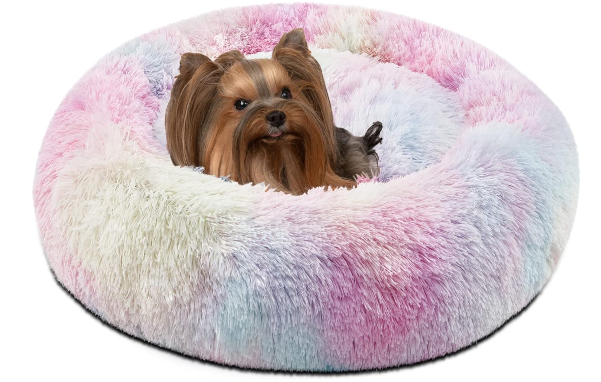 Plush Soft Fur Adorable Washable Durable Fabric Round Calming Pet bed For Cats and Dogs