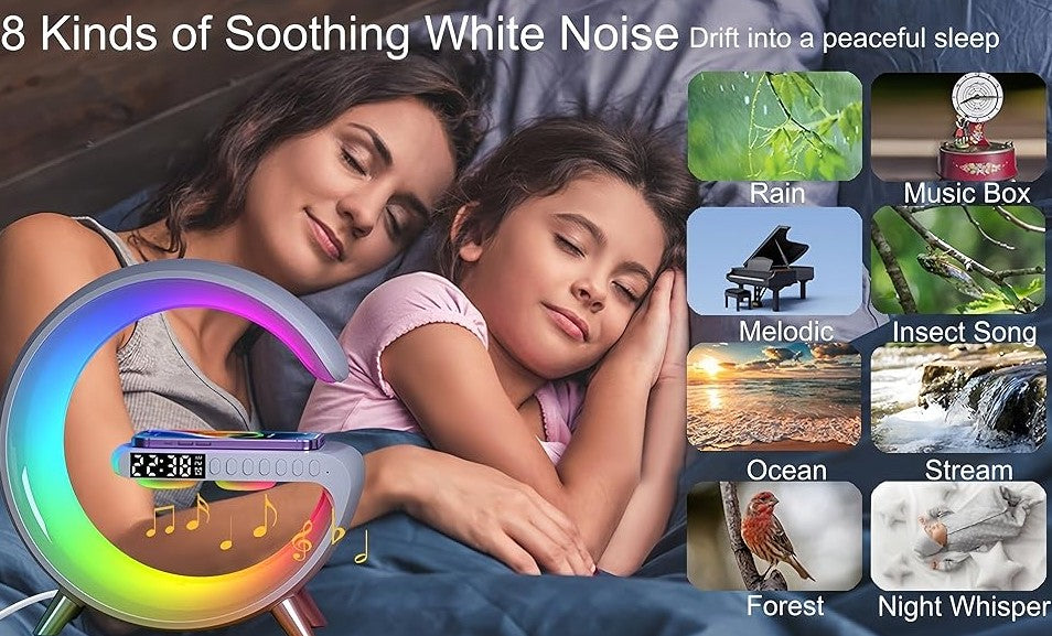 4 in 1 Atmosphere New Intelligent LED Wireless Bluetooth Speaker Alarm Clock I Phone Charger Sleep Assist Smart Sound Music Night Lamp Machine