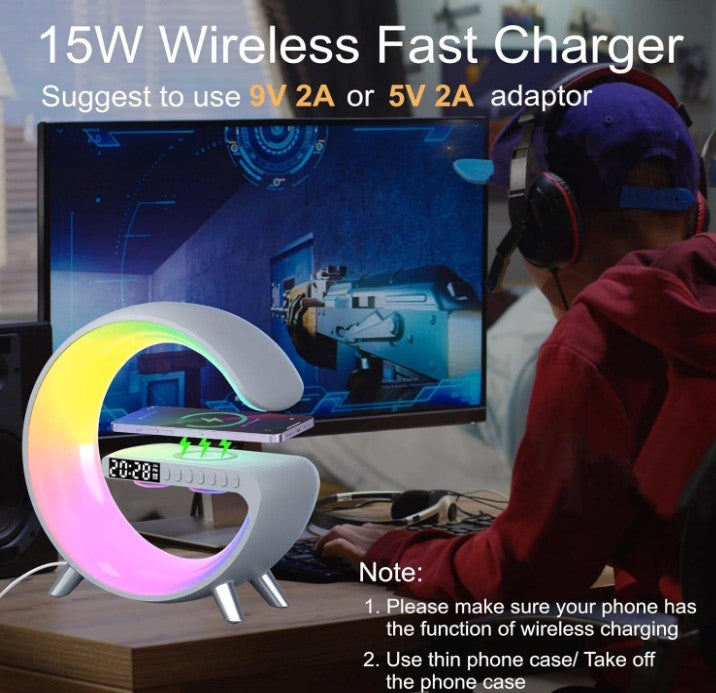 4 in 1 Atmosphere New Intelligent LED Wireless Bluetooth Speaker Alarm Clock I Phone Charger Sleep Assist Smart Sound Music Night Lamp Machine
