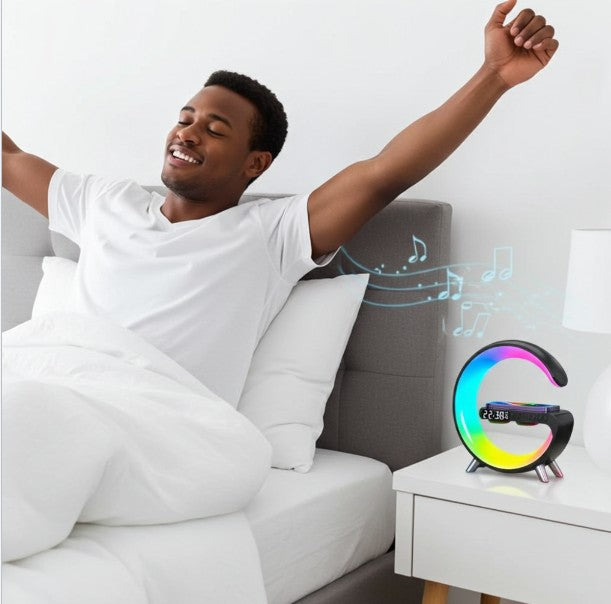 4 in 1 Atmosphere New Intelligent LED Wireless Bluetooth Speaker Alarm Clock I Phone Charger Sleep Assist Smart Sound Music Night Lamp Machine