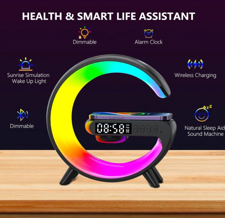 4 in 1 Atmosphere New Intelligent LED Wireless Bluetooth Speaker Alarm Clock I Phone Charger Sleep Assist Smart Sound Music Night Lamp Machine