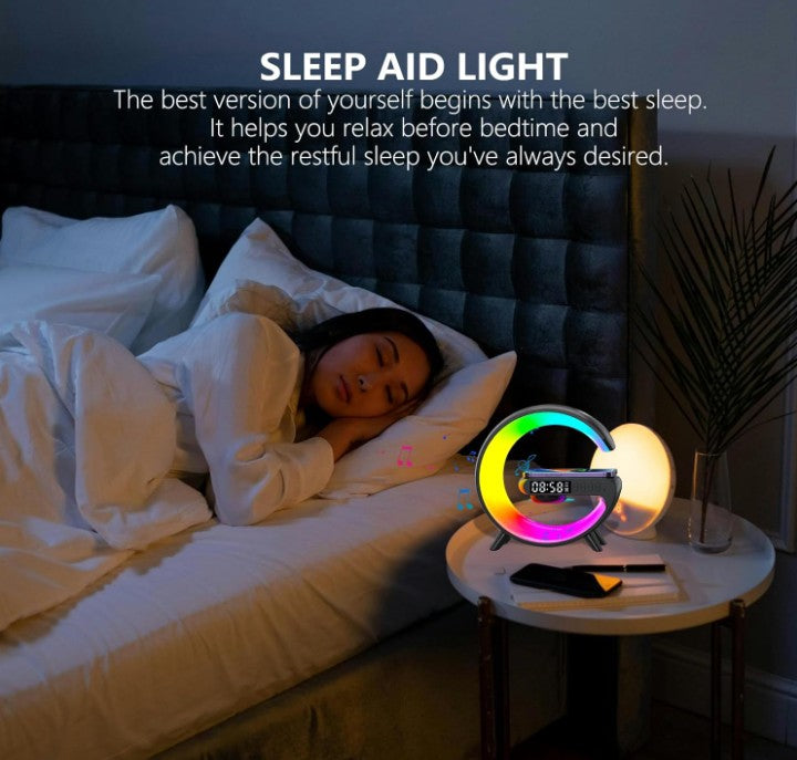 4 in 1 Atmosphere New Intelligent LED Wireless Bluetooth Speaker Alarm Clock I Phone Charger Sleep Assist Smart Sound Music Night Lamp Machine