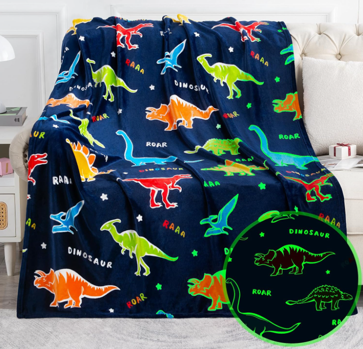 Glow in The Dark Soft Warm Fleece Flannel Linen Kids Unicorn Dinosaur Printed Couch Sofa Bed Spread Blankets