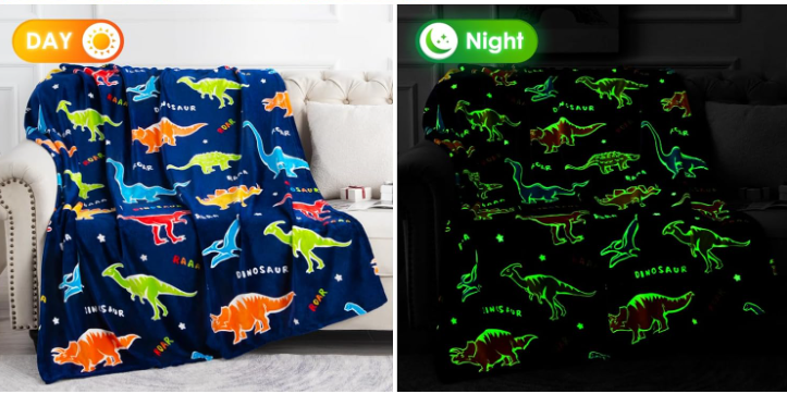 Glow in The Dark Soft Warm Fleece Flannel Linen Kids Unicorn Dinosaur Printed Couch Sofa Bed Spread Blankets