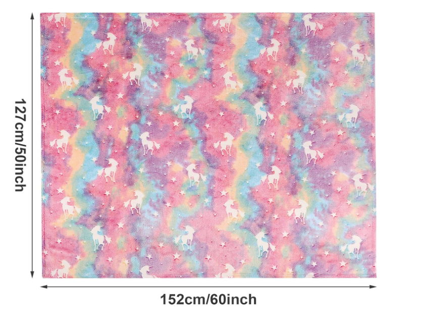 Glow in The Dark Soft Warm Fleece Flannel Linen Kids Unicorn Dinosaur Printed Couch Sofa Bed Spread Blankets