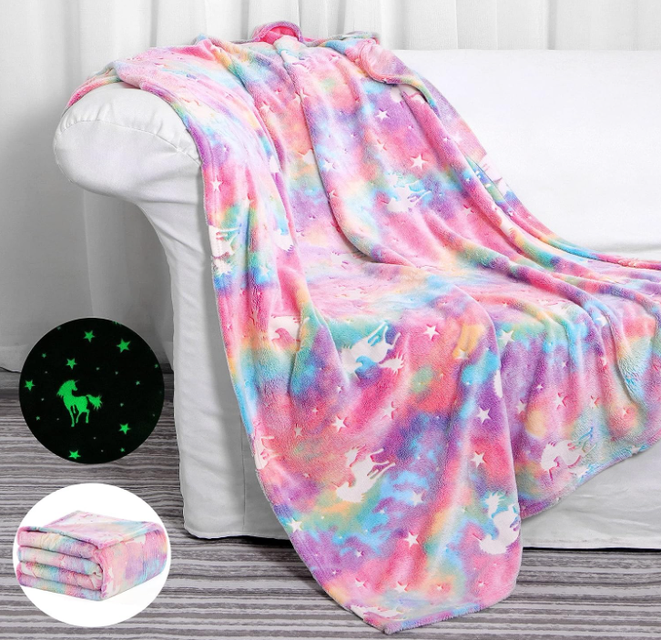 Glow in The Dark Soft Warm Fleece Flannel Linen Kids Unicorn Dinosaur Printed Couch Sofa Bed Spread Blankets