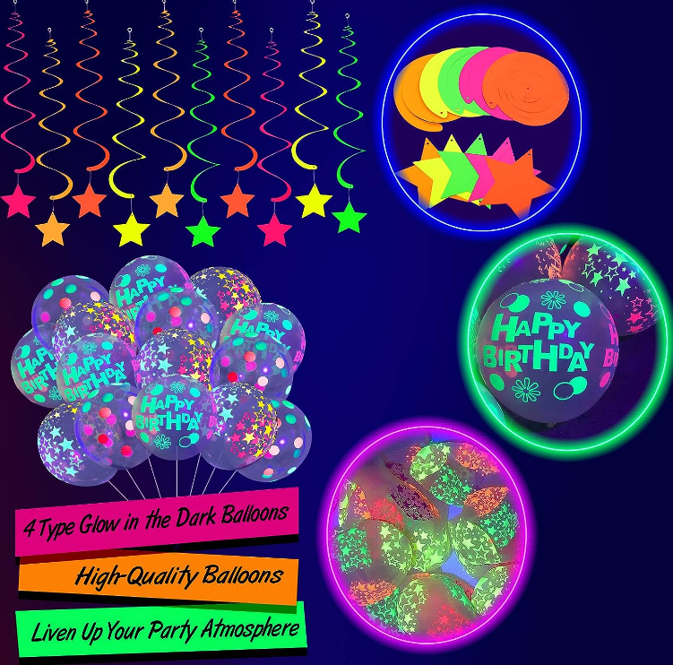 Neon Glow in The Dark Birthday Halloween Party Decorations Ballons Garland Streamers Supplies Party Decoration Kit 104 Pieces