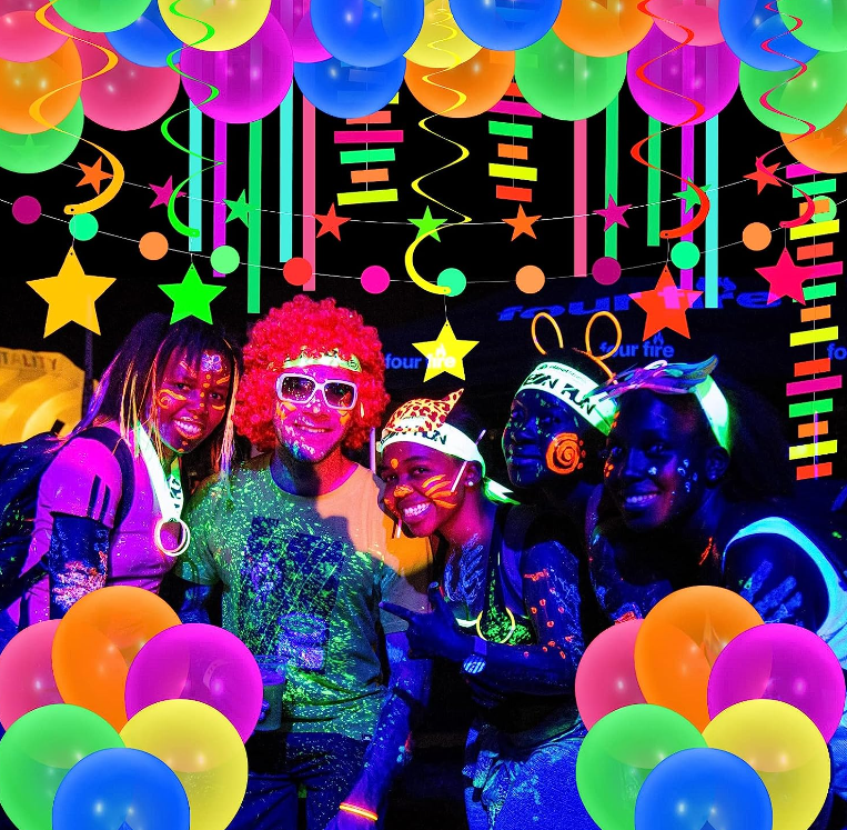 Neon Glow in The Dark Birthday Halloween Party Decorations Ballons Garland Streamers Supplies Party Decoration Kit 104 Pieces