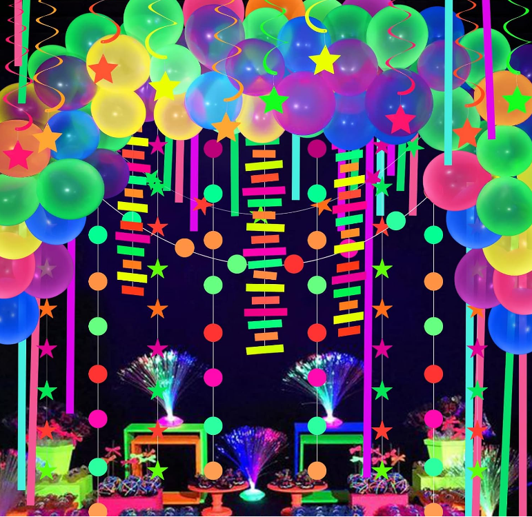 Neon Glow in The Dark Birthday Halloween Party Decorations Ballons Garland Streamers Supplies Party Decoration Kit 104 Pieces