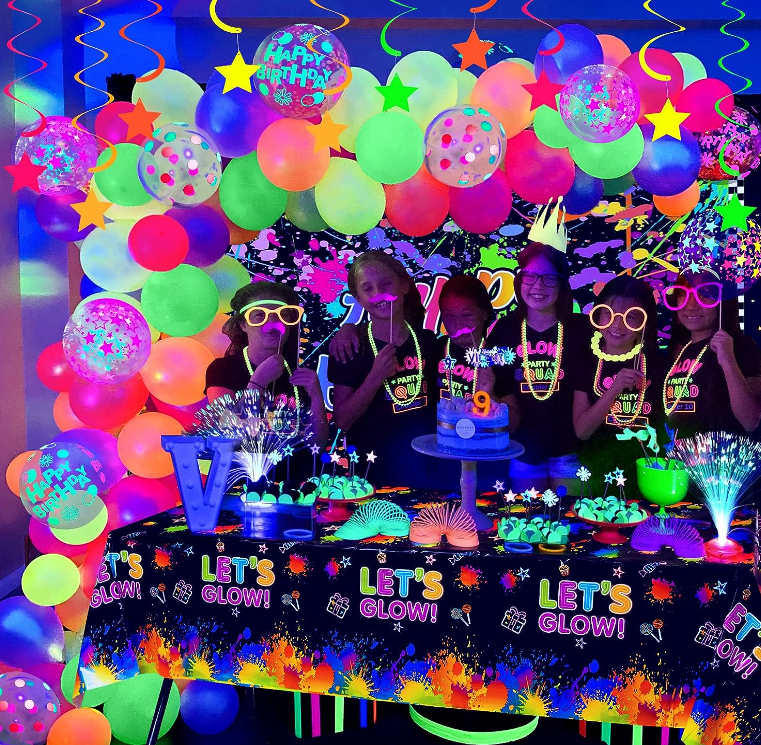 Neon Glow in The Dark Birthday Halloween Party Decorations Ballons Garland Streamers Supplies Party Decoration Kit 104 Pieces