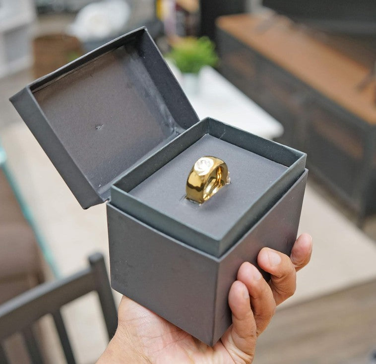 Exquisite Unique Fairly Odd Novelty Diamond Engagement Gold Ring Handle Ceramic Coffee Teacups Mugs with Gift Box