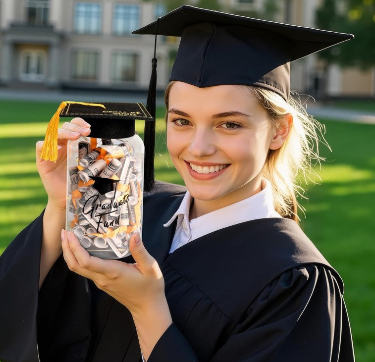 2025 Graduation Money Jar Bouquet Tier Decorations with LED Lights DIY Graduation Mason Jar Graduation Centerpieces Graduation Table Decorations