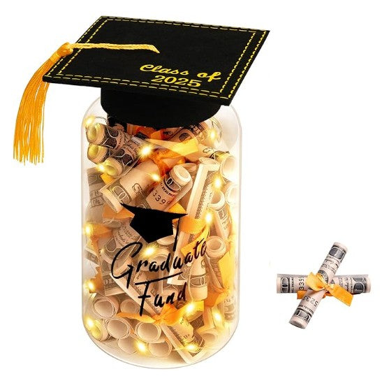 2025 Graduation Money Jar Bouquet Tier Decorations with LED Lights DIY Graduation Mason Jar Graduation Centerpieces Graduation Table Decorations