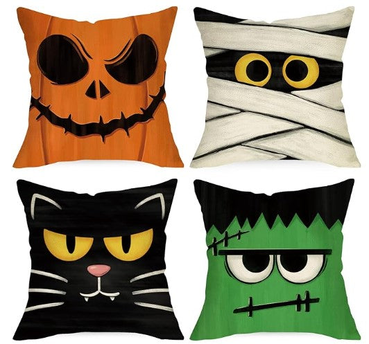 Happy Halloween Funny Scary Decorative Throw Couch Bed Chair Sofa Pillow Covers 20 x 20 Set of 4