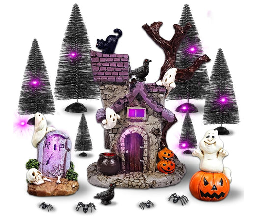 Halloween Ghost and Pumpkin House Statue Figurine Halloween Village Accessories Haunted House Decor Tombstone