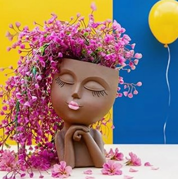 Cute Face Head Unique Planter Succulent Resin Indoor Outdoor Flowerpot Garden Decoration with Drain Holes