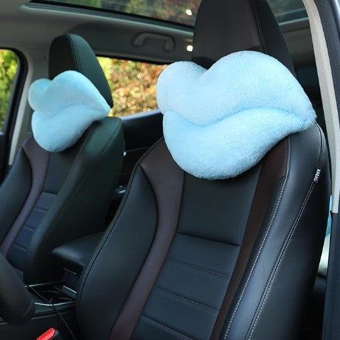 Funny Lip Mustache Shaped Car Headrest Pillow, Comfortable Soft Head Rest Cushion Car Accessories Cute Car Neck & Seat Pillow for Driving Travelling Office Home Decor 2 Pack