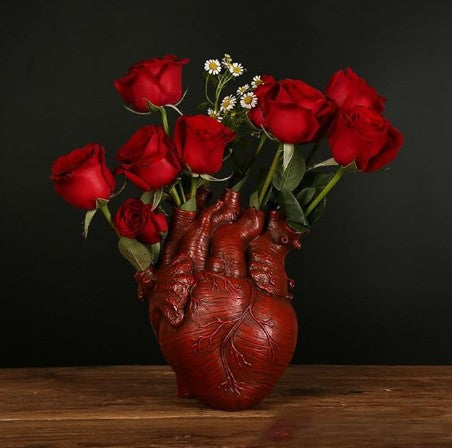 Creative Unique Human Heart Shaped Resin Sculpture Shaped Vase Sculpture Flowerpot Plants for Halloween Home Doctor Office Decoration