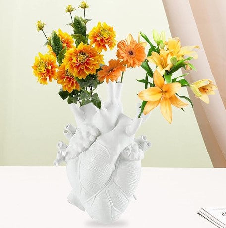 Creative Unique Human Heart Shaped Resin Sculpture Shaped Vase Sculpture Flowerpot Plants for Halloween Home Doctor Office Decoration