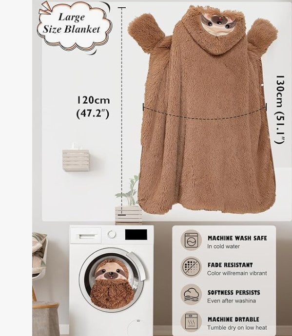 Wearable Hooded Blanket for Adults Kids Soft Warm Fleece Sherpa Hoodie Throw Winter Linen Fleece Cozy Plush Animal Cape for Halloween Costumes