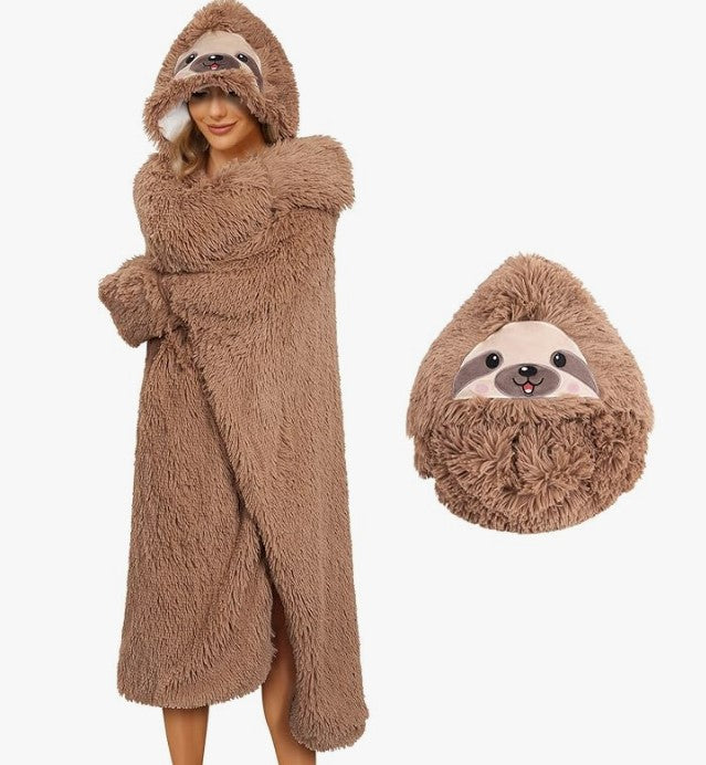 Wearable Hooded Blanket for Adults Kids Soft Warm Fleece Sherpa Hoodie Throw Winter Linen Fleece Cozy Plush Animal Cape for Halloween Costumes
