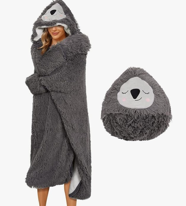 Wearable Hooded Blanket for Adults Kids Soft Warm Fleece Sherpa Hoodie Throw Winter Linen Fleece Cozy Plush Animal Cape for Halloween Costumes