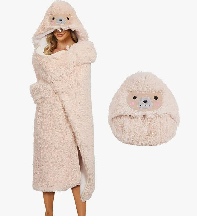 Wearable Hooded Blanket for Adults Kids Soft Warm Fleece Sherpa Hoodie Throw Winter Linen Fleece Cozy Plush Animal Cape for Halloween Costumes