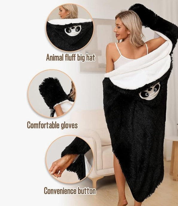 Wearable Hooded Blanket for Adults Kids Soft Warm Fleece Sherpa Hoodie Throw Winter Linen Fleece Cozy Plush Animal Cape for Halloween Costumes