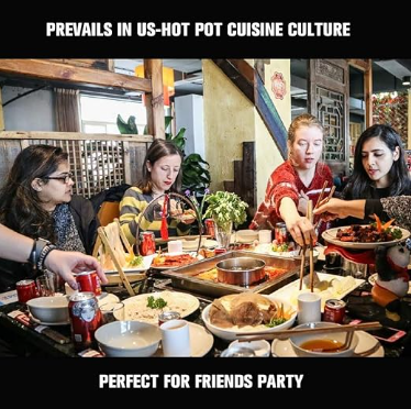 Gold Silver Stainless Steel 304 Dual Side Chambers Hot Shabu Pot Induction Cookware with Glass Lid and Serving Spoons