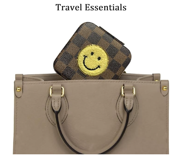 Portable Happy Travel Smiley Face Leather Multi Compartment Jewelry Box