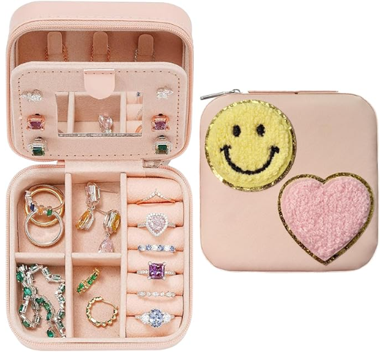 Portable Happy Travel Smiley Face Leather Multi Compartment Jewelry Box