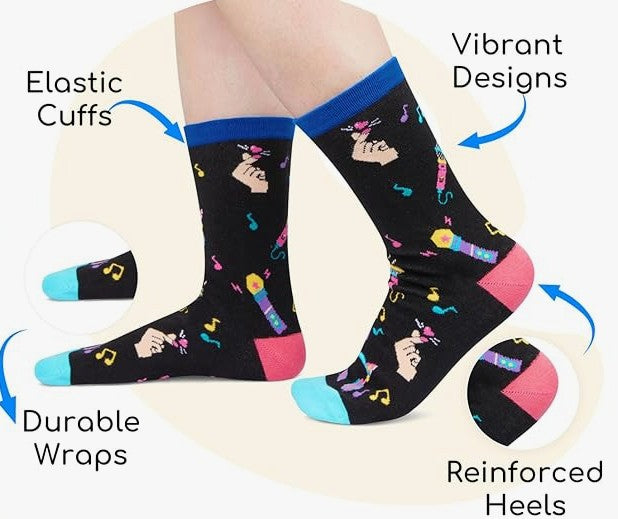 Music Gifts for Women - K-pop Singing Socks for Teen Girls, Singers, K-pop Fans, Music Lovers