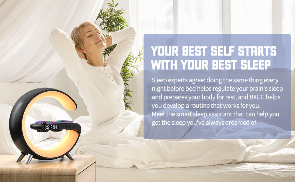4 in 1 Atmosphere New Intelligent LED Wireless Bluetooth Speaker Alarm Clock I Phone Charger Sleep Assist Smart Sound Music Night Lamp Machine